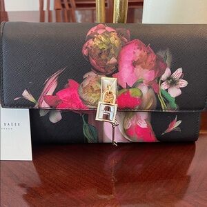 Ted Baker Black and Pink Floral Clutch